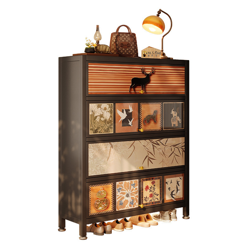 Gabinete de zapatos de acero puerta doméstica estilo antiguo de gran capacidad puerta de entrada de almacenamiento integral contra la pared 2025 nuevo rack de zapatos