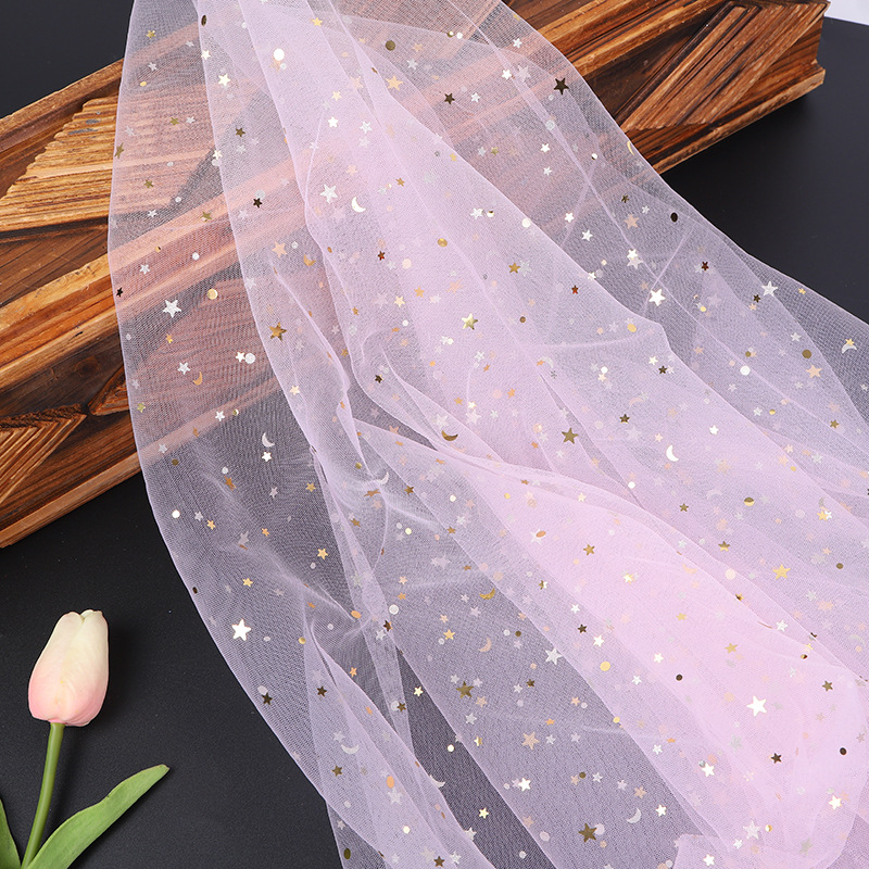 Nuevo 1.5m punzonado malla estrella y luna tela de malla hermosa tela de malla mano canasta de flores decoración dura y suave puede ser ajustada