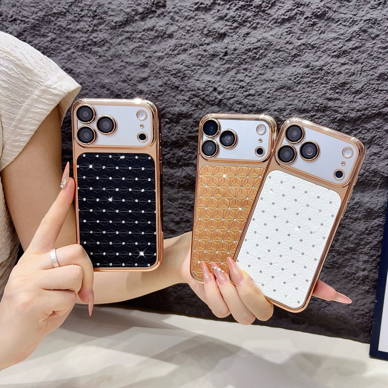 Chanel-Style Rhinestone Leather Texture Case Suitable for Apple 17 Pro Max Large Window 2026 Korean Fashion Trend 16 Protective Case