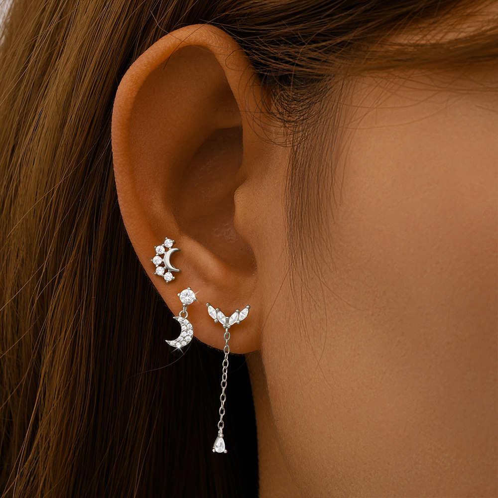 1 Pair Ear Cartilage Rings & Studs Simple Style Shiny Geometric Heart Shape Sterling Silver Plating Inlay Zircon Ear Cartilage Rings & Studs display picture 30