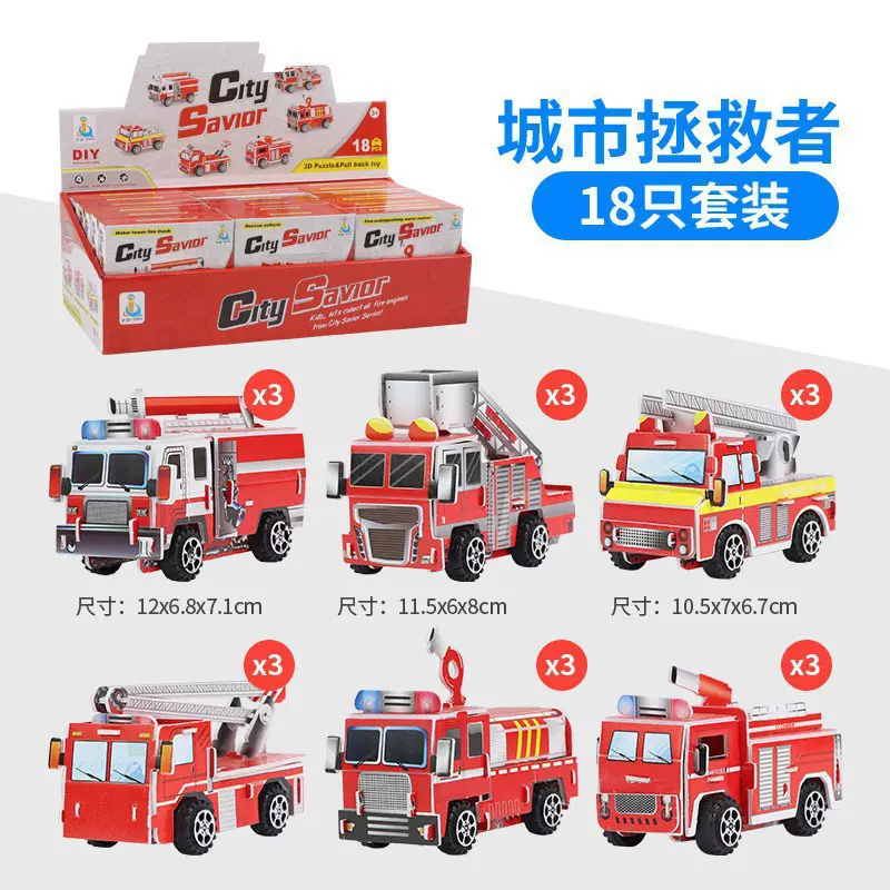 跨境3D拼图模型飞机坦克工程车回力车消防车拼装手工儿童纸制diy