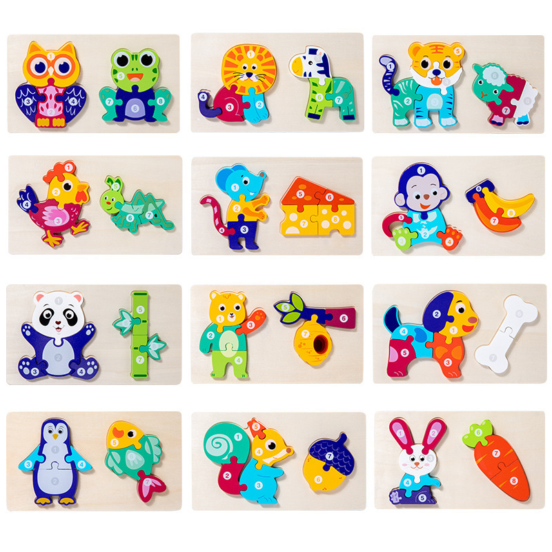 Juego de educación temprana juguetes niños montessori enseñanza rompecabezas alimentos cadena rompecabezas animal cognición bebé rompecabezas