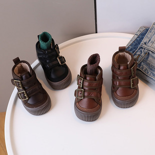 JPF23156 winter Korean style high-top children's two-cotton warm casual shoes boys and girls soft bottom student soft bottom children's shoes