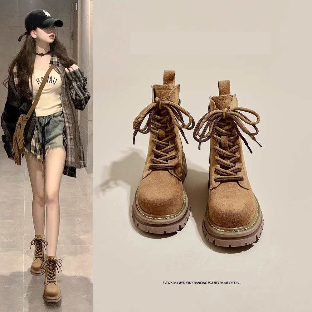 Hollow Martin Boots for Women 2025 New Summer Breathable Low-Cut British Style Thick-Soled Inner Heightening Rhubarb Boots for Small People