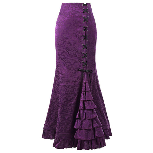 Gothic Dark Style Half-Skirted Floral Print Long Dress for Girls, Subculture Bandage Bustier Fish Tail Skirt