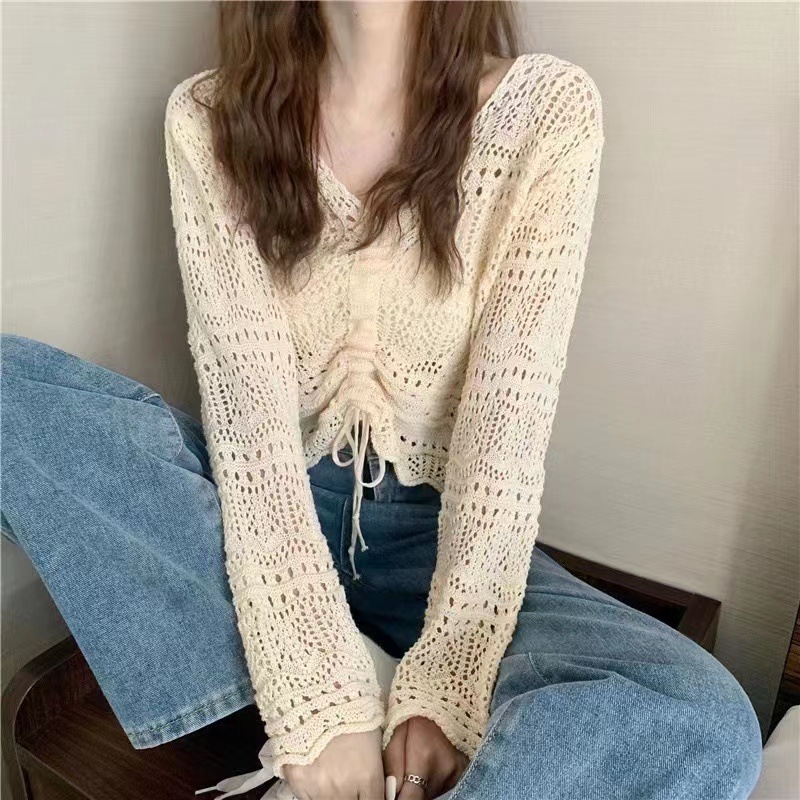 Polyester Fabric Type Regular Top Length Knitwear Tops Type Daily Occasion Wholesale Women's Vacation Solid Color Long Sleeve Hollow Out Sweaters & Cardigans