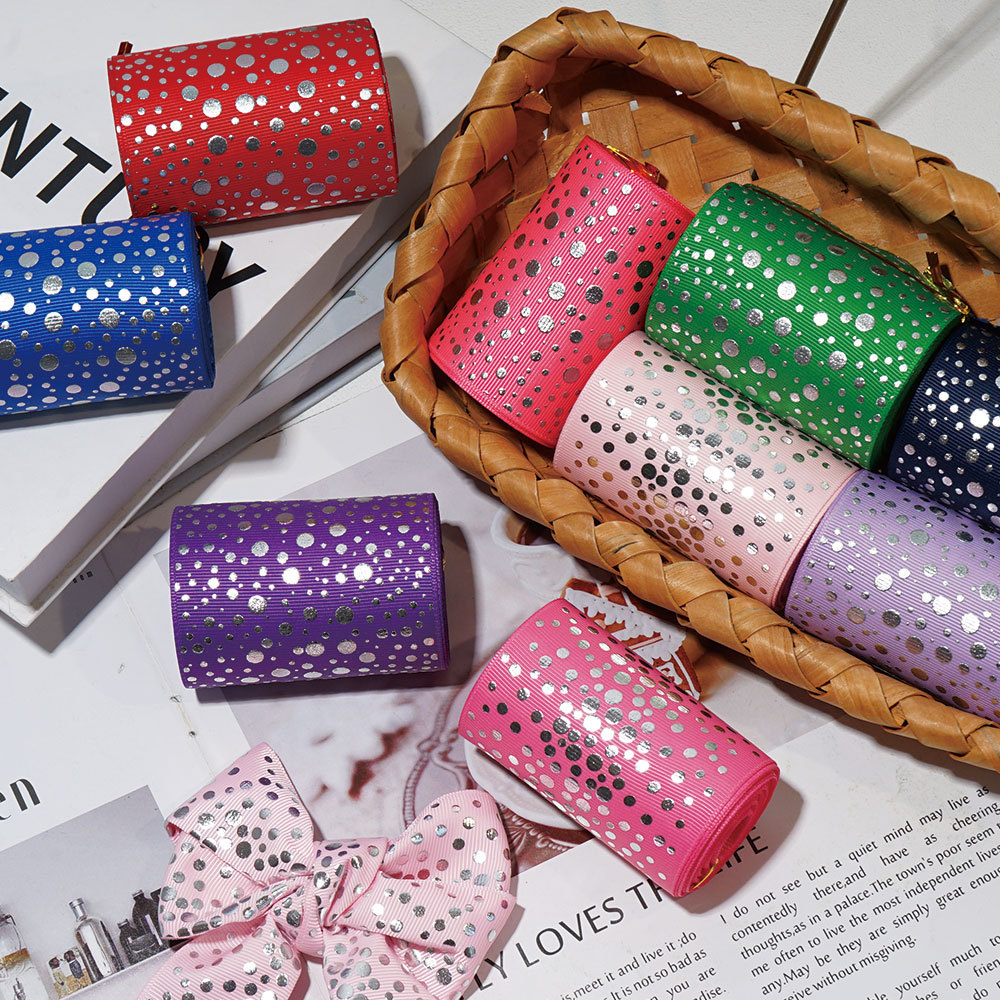 Hot Silver Polka Dot Threaded Ribbon Ribbon Polyester Ribbon Gift Packaging DIY Handmade Bow Accessories