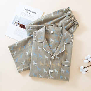 Men's Pajamas Spring and Summer Pure Cotton Short-Sleeved Pants Cardigan Suit Large Size Casual Loose Men's Cotton Home Clothes