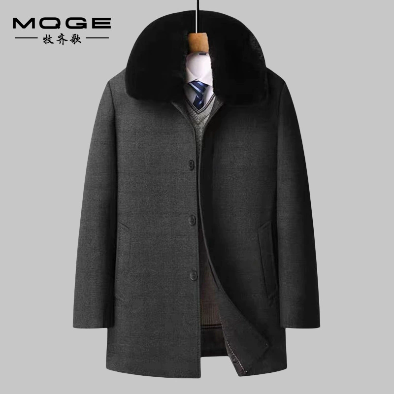 Новое осенне-зимнее Мужское пальто, деловое повседневное Мужское пальто в клетку с меховым воротником для папы, хлопковое съемное и утолщенное пальто