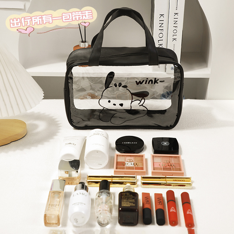 2024 nuevo bolso de cosméticos transparente de dibujos animados para mujer bolso de almacenamiento de artículos de tocador para estudiantes de gran capacidad bolso de alto valor