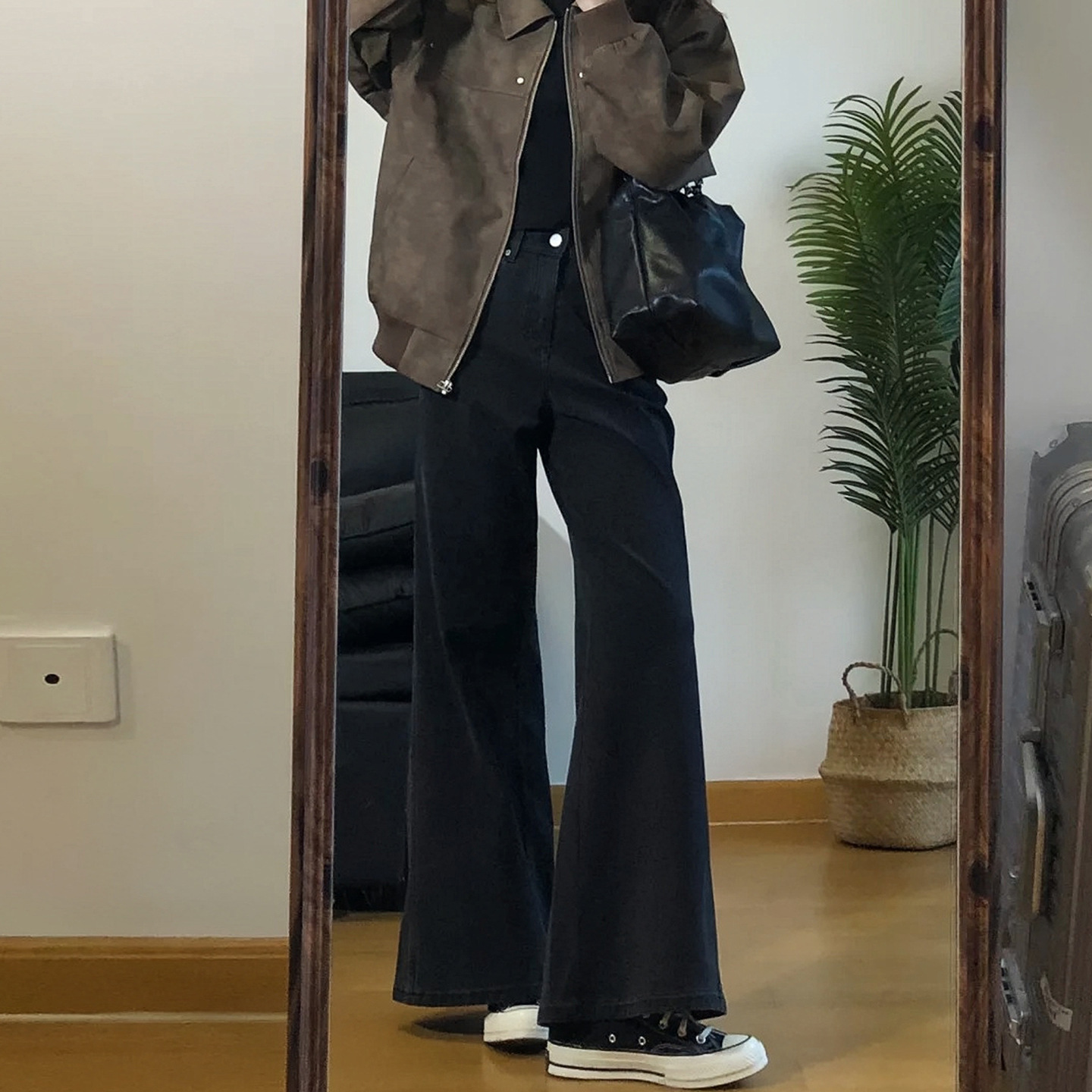 Black Pants for Women 2025 New Jeans for Fat mm Fleece-Lined Flared Pants for Pear-Shaped Figures with Thick Legs and Wide Hips Wide Leg Pants