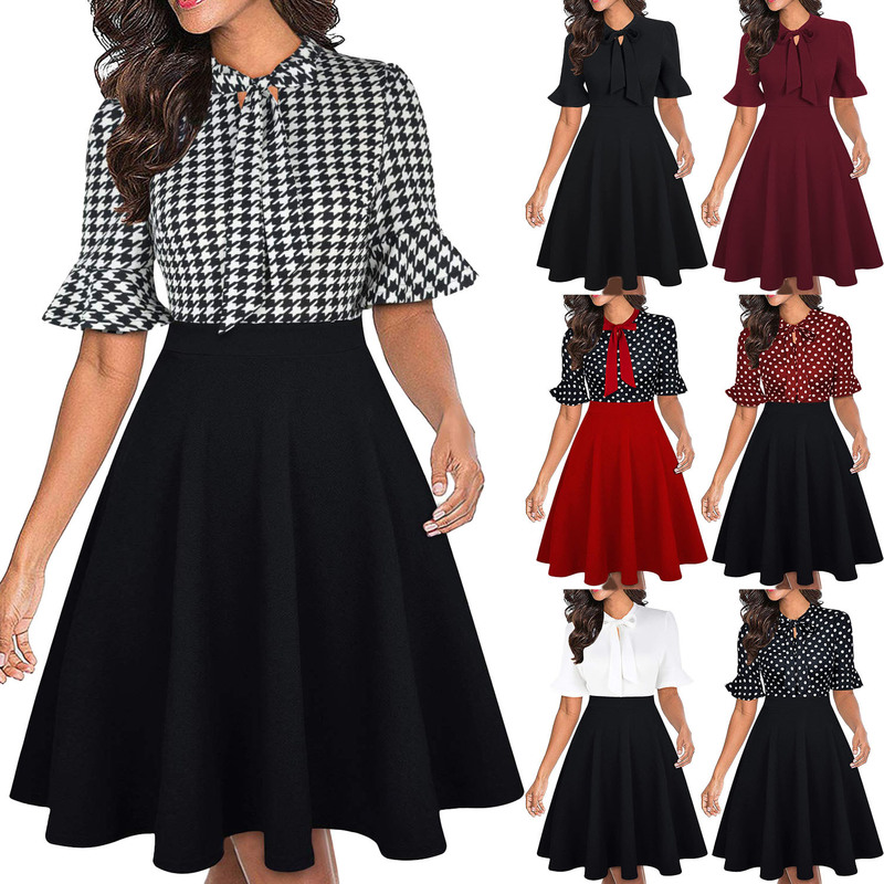 Cross-Border Export Women's Summer Floral Pleated Sleeves Amazon Popular Work Church Wedding Guest Party Dress