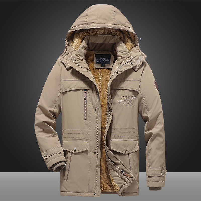 Ropa de hombre con chaqueta de algodón de vello para hombres jóvenes al aire libre chaqueta de algodón de invierno de tamaño grande chaqueta de algodón media y larga chaqueta de hombre
