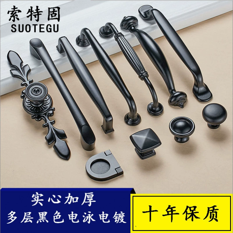 Американская черная ручка для шкафа, ручка для шкафа, дверная ручка для ящика, простая ручка в европейском стиле с одним отверстием, поставка небольших ручек