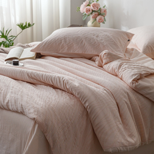 ins style three-layer yarn pure cotton four-piece set jacquard cotton quilt cover fitted sheet washed cotton sheets bedding wholesale