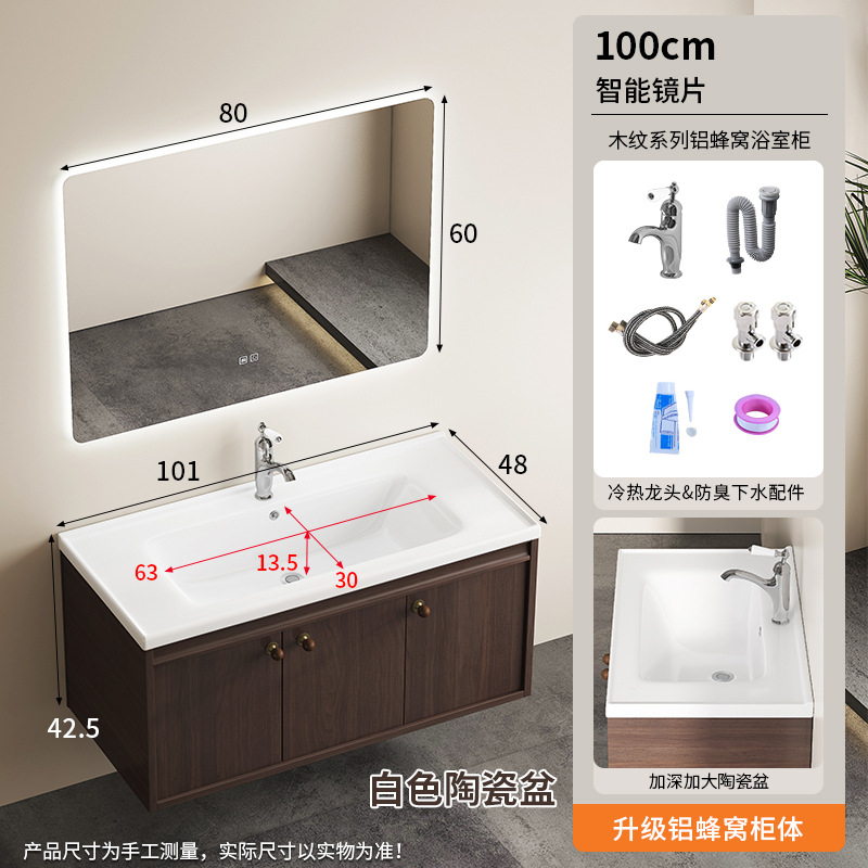 A prueba de humedad panal de abeja gabinete de baño color nuez estilo medieval lavabo de cerámica caqui en una bañera lavabo lavabo