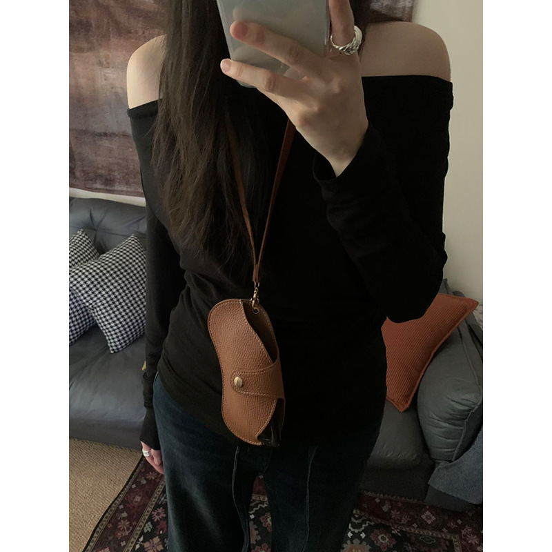 [Special Offer, Non-Refundable] Yuanpai Autumn and Winter Lychee-Pattern Leather Eyeglass Case, Hand-Held/Hanging Neck Sunglasses Case F068