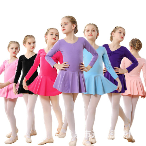 Toddlers kids baby pink blue cotton tutu ballet dance leotard dress long sleeve girls tutus baby gymnastics uniforms little girl dance skirts 