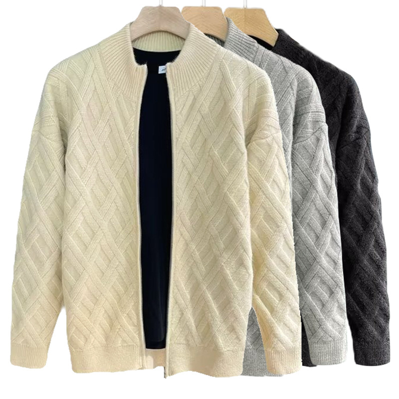 Explosiones transfronterizas de tamaño grande europeo jersey cardigan suéter chaqueta de hombre chaqueta con cremallera collar fábrica de negocios al por mayor