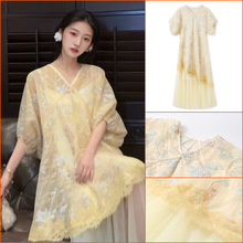 春夏高端新款国风绣花刺绣蕾丝轻奢吊带连衣裙两件套 ZX款N4001