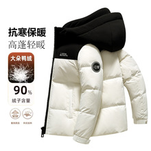 90白鸭绒羽绒服男士冬季加厚保暖中青年短款立领连帽拼色时尚外套