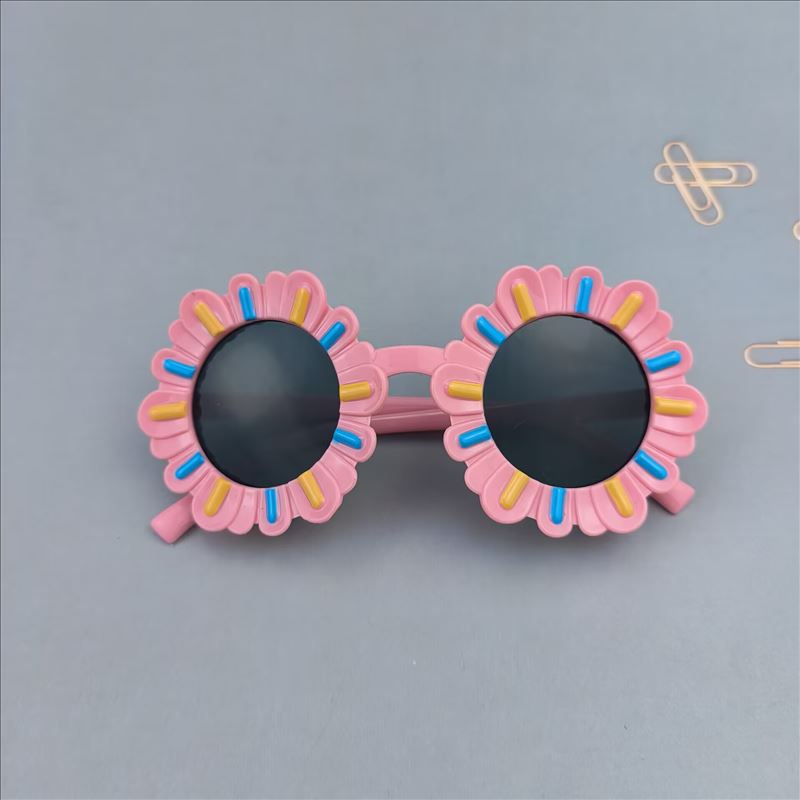 Outdoor, Beach Occasion Flower Pattern Cute Novelty Sweet Flower Ac UV400 Protection Tinted Lenses Round Frame Full Frame Kids Sunglasses