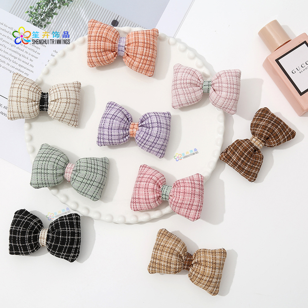 Plaid Bow Cotton and Linen Fabric Handmade Cotton-Filled Bow DIY Jewelry Accessories Hair Accessories Shoes Clothing Accessories
