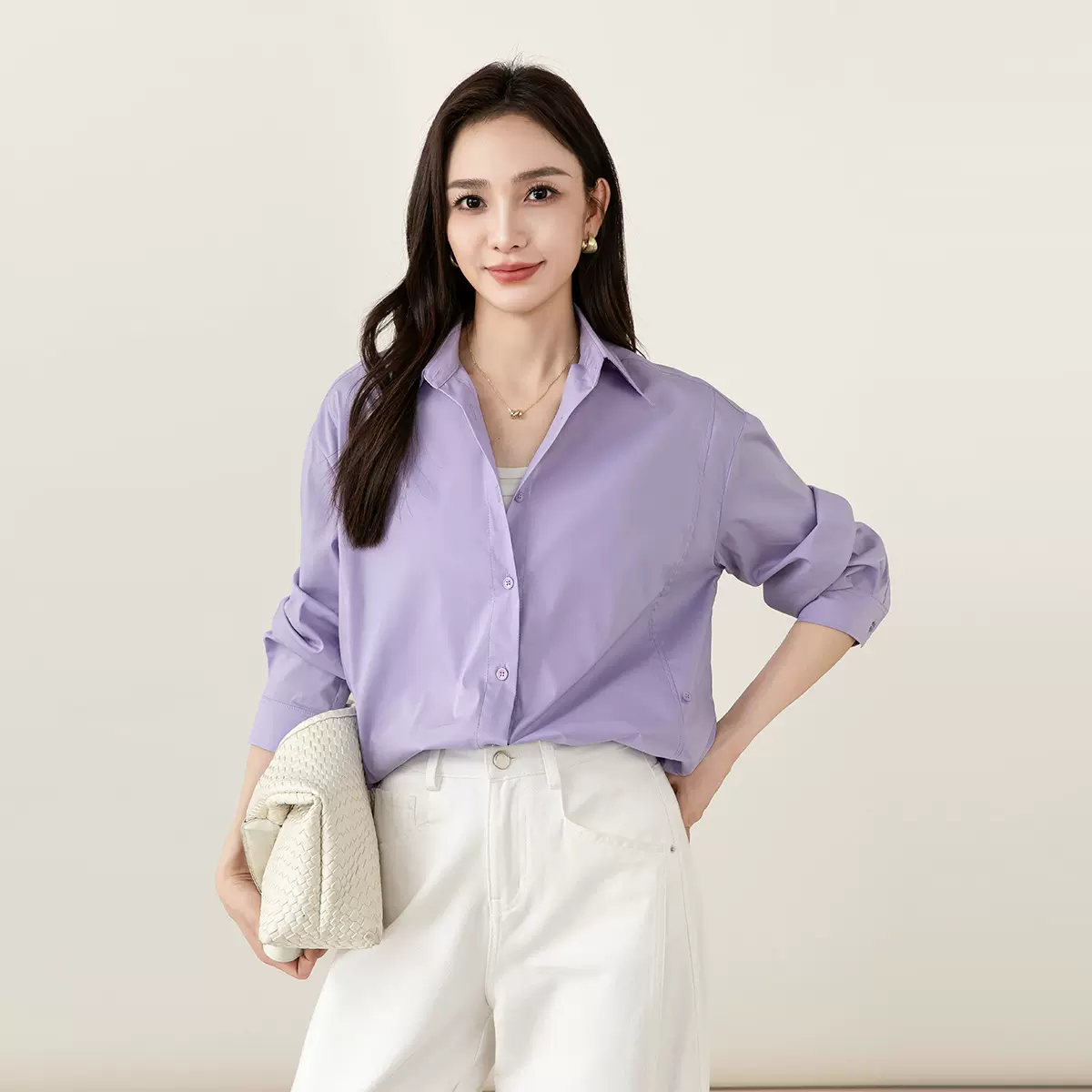 鑫阁不易皱通勤职业长袖衬衣女春季新款时尚收腰显瘦百搭叠穿衬衫