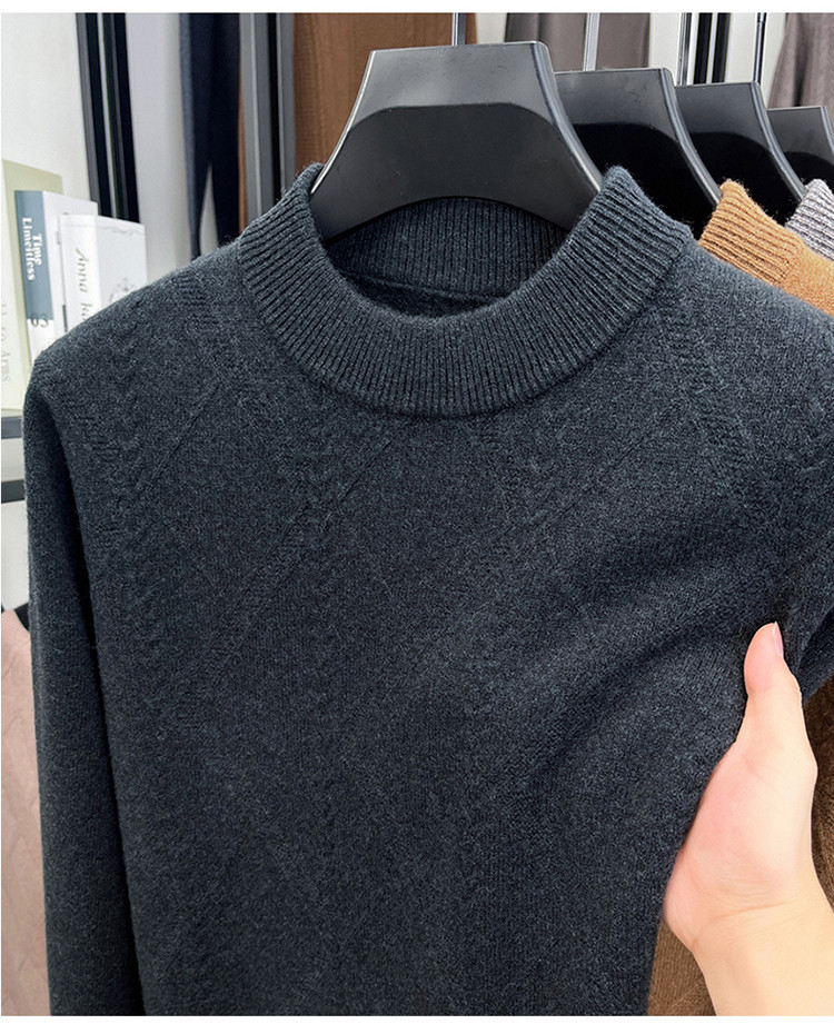 Suéter de lana de alta gama diamante marca de hombre invierno nuevo suéter de mediana edad de medio cuello alto suéter de punto casual de hombre
