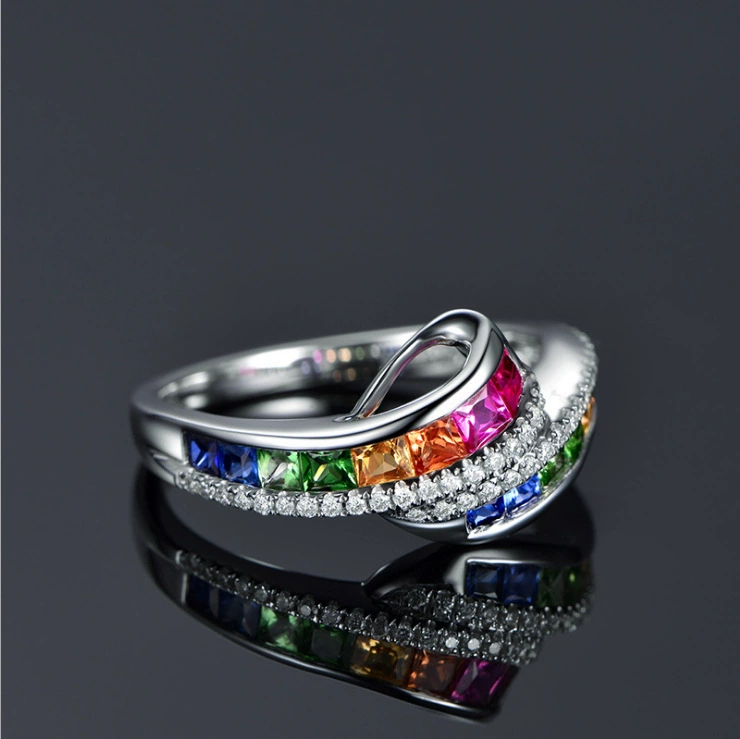 Organic sapphire ring with stone, diamond rainbow stone inlay, European style, 750 sample gold, with gem