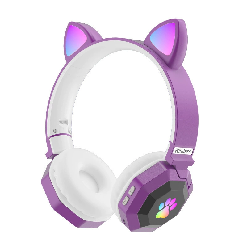 Новая кошачья ушная прическа светлая мультяшная голова в Bluetooth гарнитуре милый складной беспроводной картон plug-in гарнитура для девочек оптом