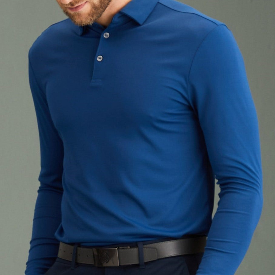 Customized Classy Pure Color Golf Clothing Men's Lapel Quick-Drying Antibacterial Warm Custom Polo Shirt European and American Long-Sleeved Men's Clothing