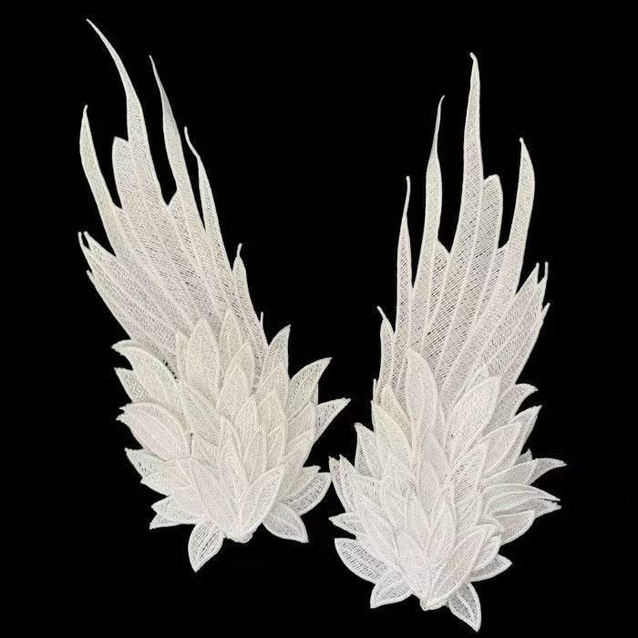 Angel Wings Lolita Feather Hair Clip with Embroidery, Black and White Two-Color Duckbill Hairpin for Women — detail image 7