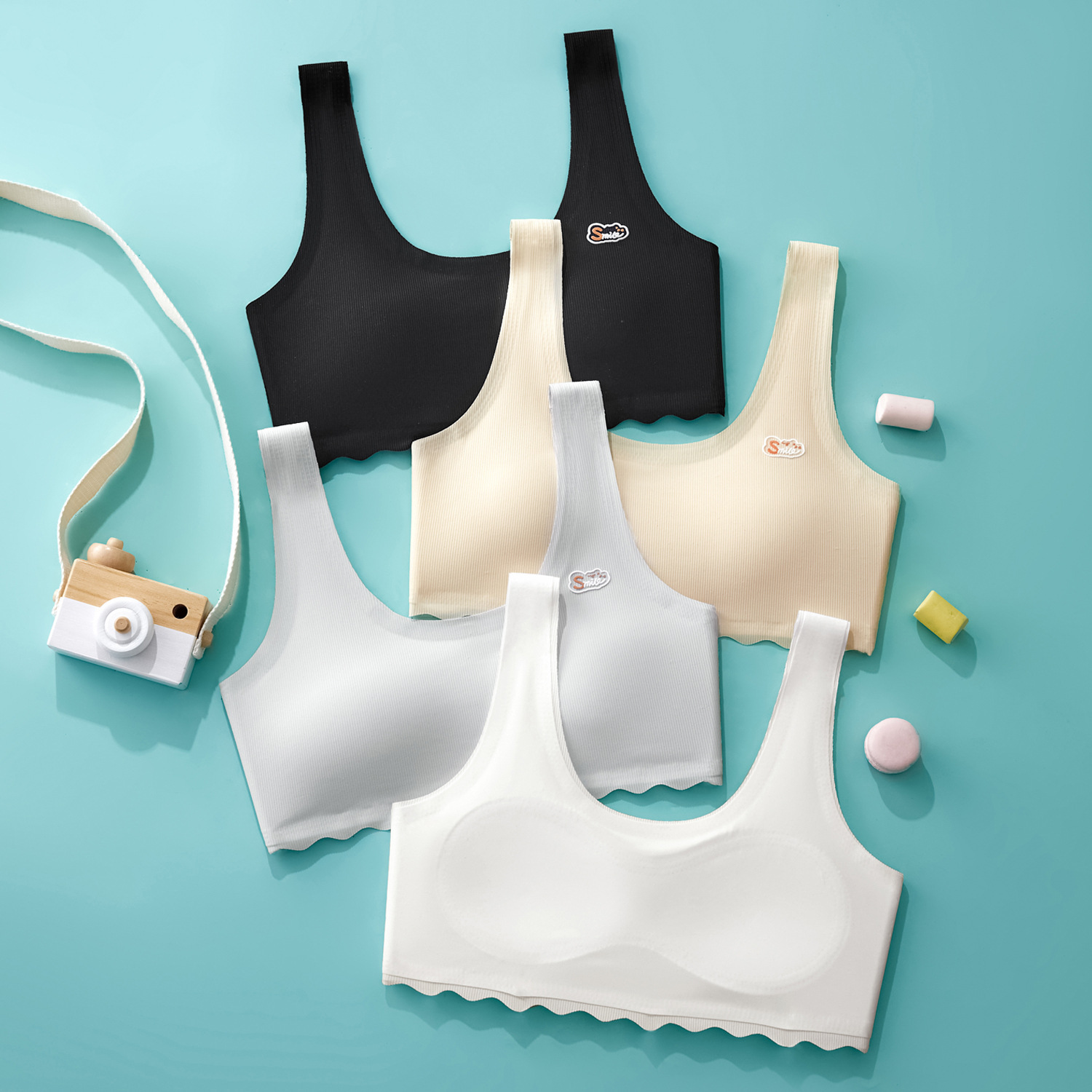 Fixed cup seamless ice silk student underwear junior Senior high school student small vest 12-18 years old adolescent children bra