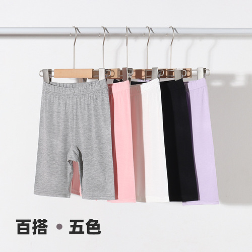 Girls' summer thin legging with added gusset five-pocket pants modal children's outerwear safe pants baby black middle pants