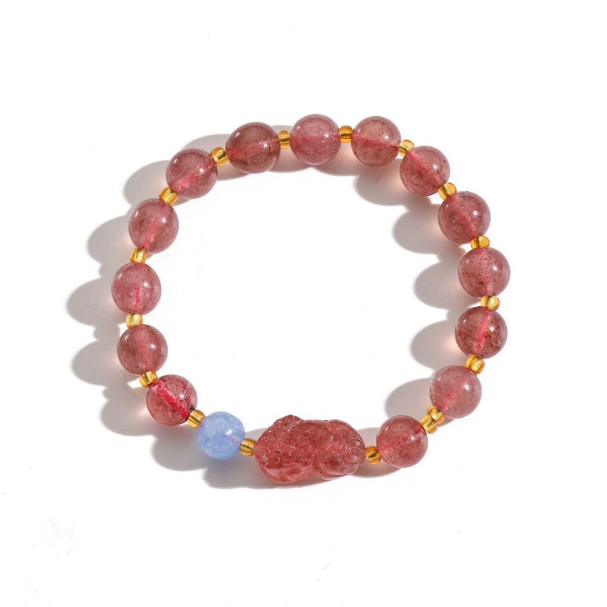 Armband für Frauen Xiaohongshu gleichen Stil Erdbeerkristall rosa Kristall Pixiu Armband natürliche Aquamarin Achat Armband rosa für Frauen_voghion.com