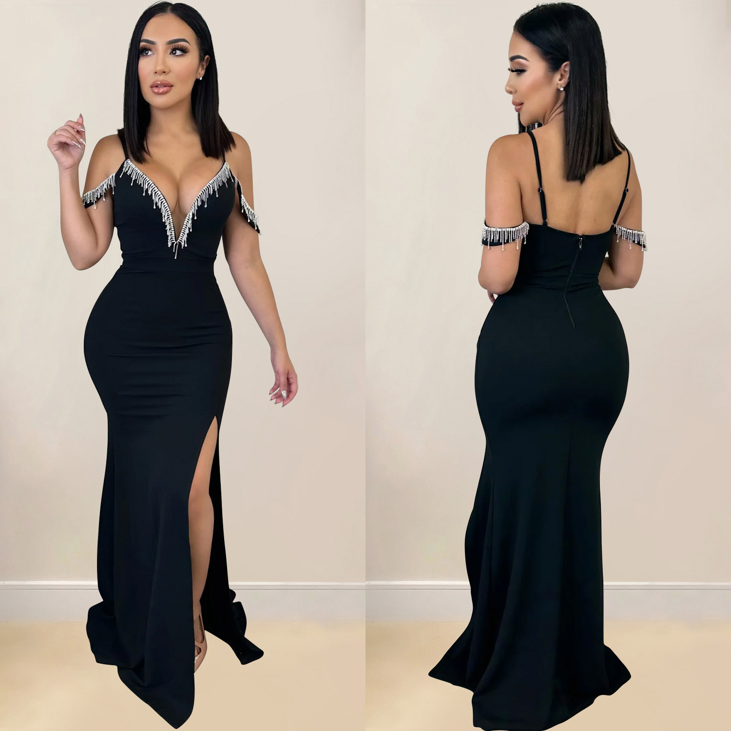 C6771 transfronteriza AliExpress Amazon vestido de correa de borla de color sólido de las mujeres de la moda europea y americana image 3