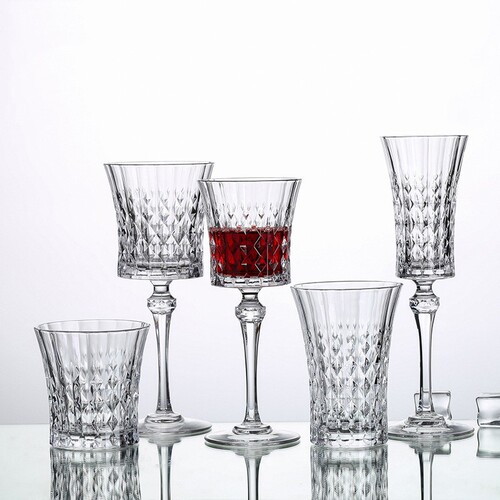 Champagne glass, whiskey glass, glass cup, fashionable high-legged cup, grape wine glass, diamond pattern wine glass
