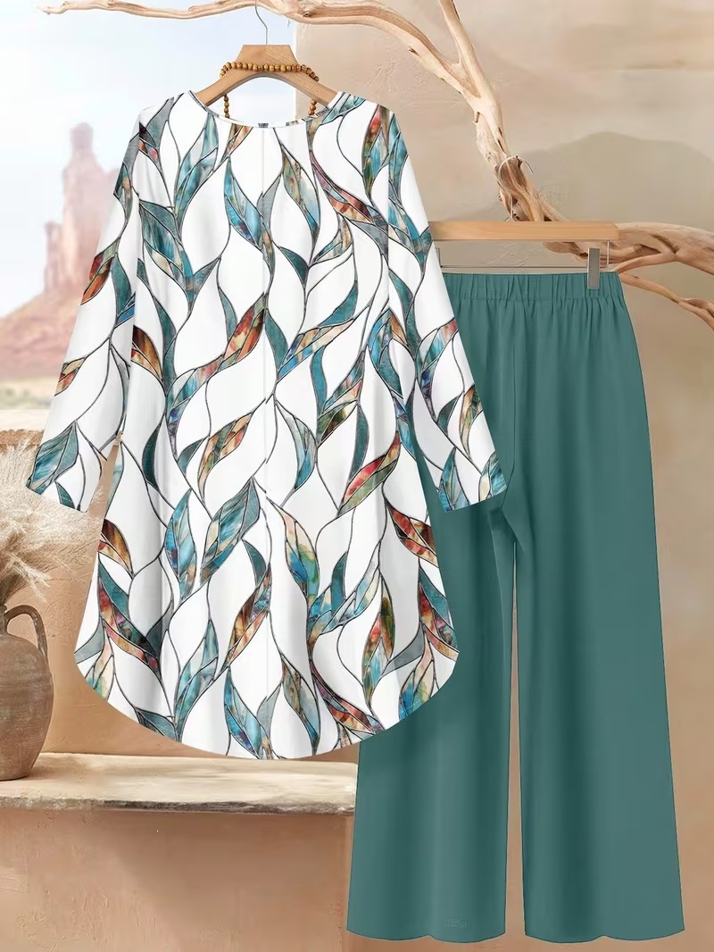 Women's Casual Printed Pant Set Loose-fitting Plus-size Outfit_voghion.com