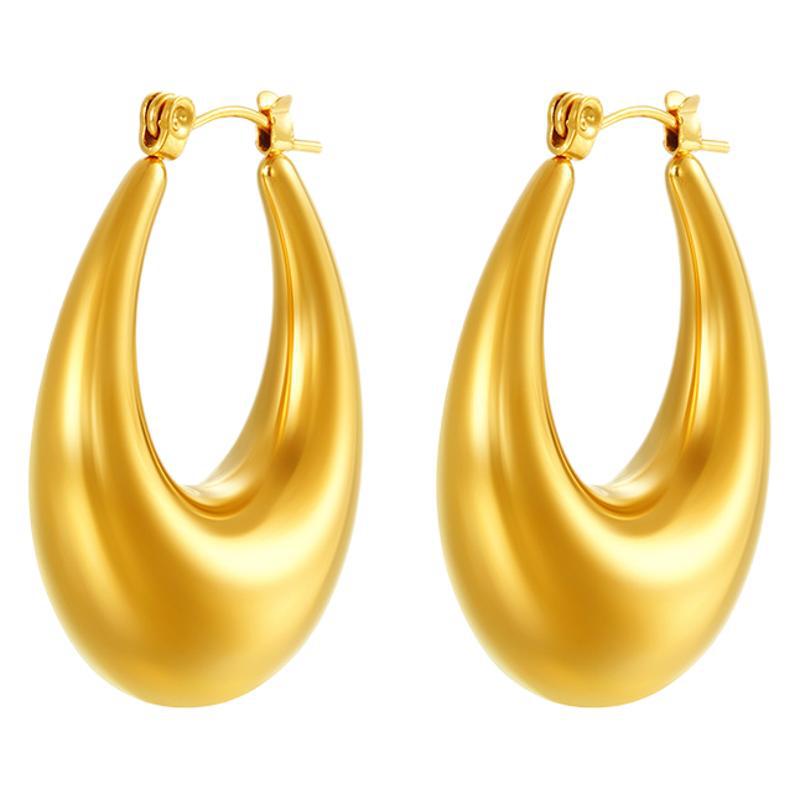 La moda europea y americana alta sensación de lujo ligero estilo de acero inoxidable hueco pendientes de moda femenina chapado al vacío 18K pendientes