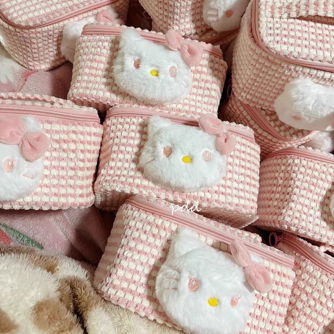 수제 귀여운 안녕하세요 고양이 화장품 가방 클러치 가방 가리 하트 휴대용 대용량 샤넬 스타일 핸드백