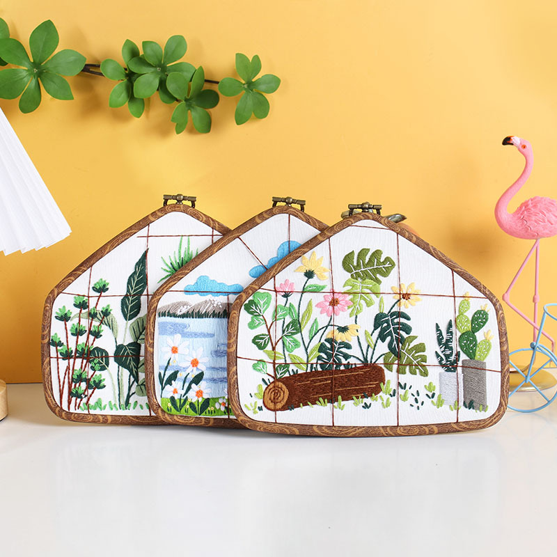 Paisaje bordado DIY material paquete hecho a mano flores y hierbas tela europea estereoscópico antiguo pinturas colgantes en inglés transfronterizo