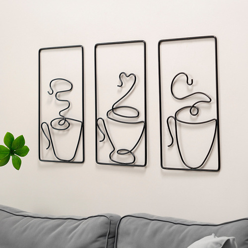 Nordic style living room wall decoration painting milk tea shop restaurant background wall hanging high-end light luxury iron painting hanging painting
