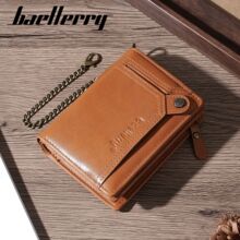 BAELLERRY男士链条防盗钱包亚马逊跨境复古油蜡皮短款钱夹零钱包