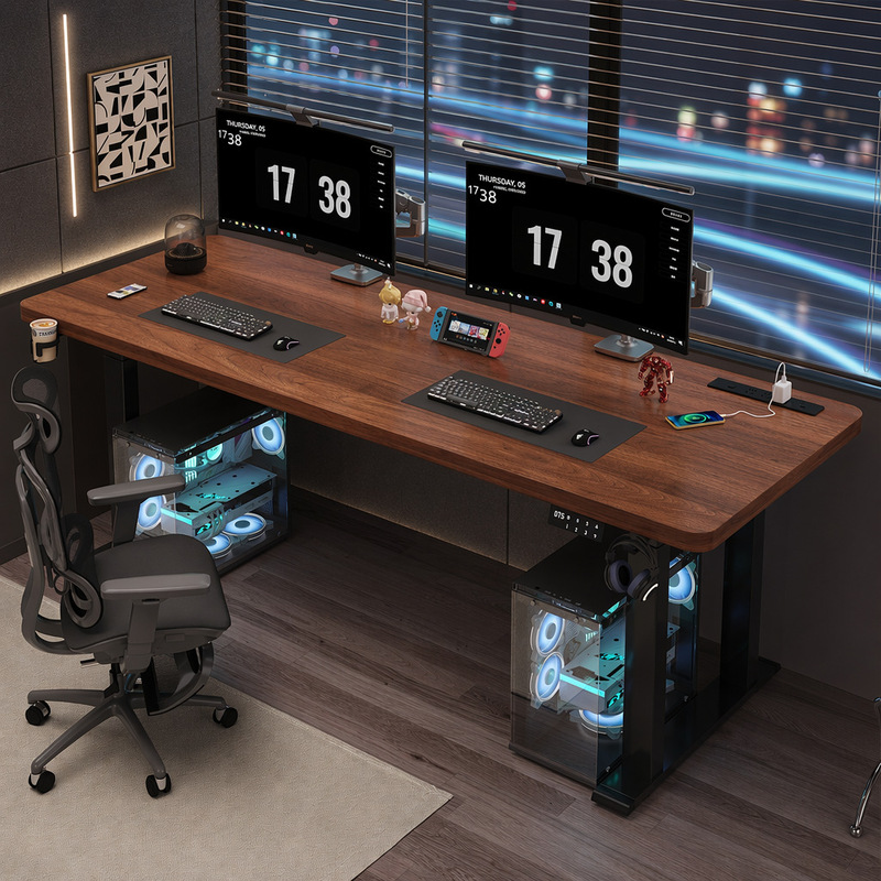 4-Legged 4-Column Solid Wood Automatic Electric Adjustable Table Removable Double E-Sports Computer Table Bracket Home Large Size