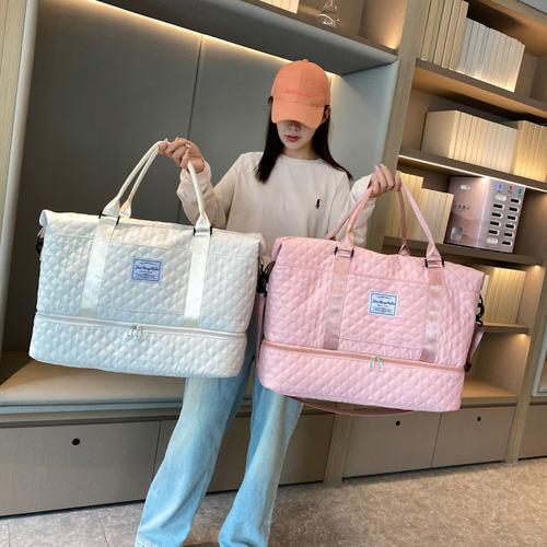 Fashion Short Trip Travel Lattice Wet and Dry Separation Sports Handbag Yoga Fitness Bag Large Capacity Shoe Storage Travel Bag