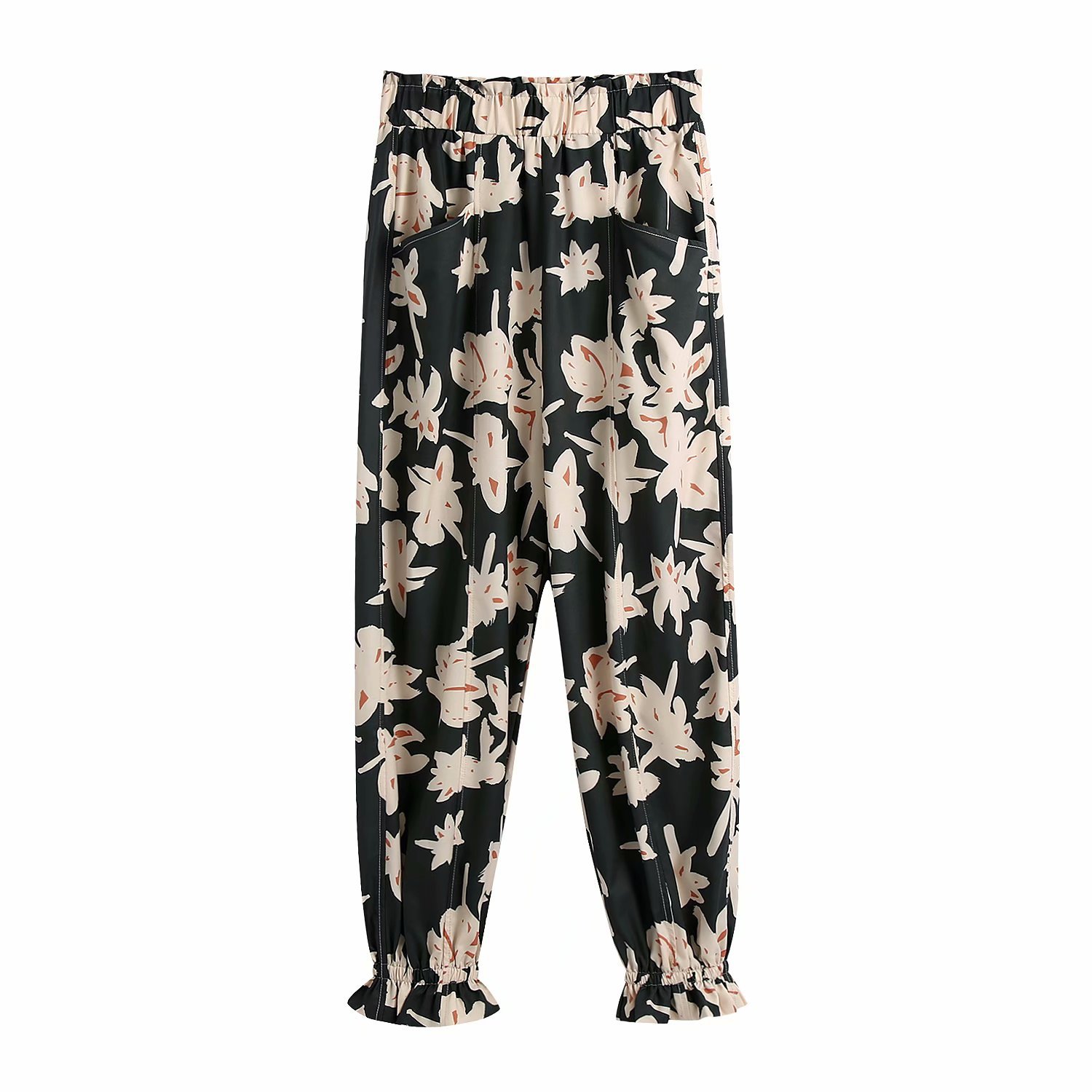spring print trousers elastic casual pants NSAM40230