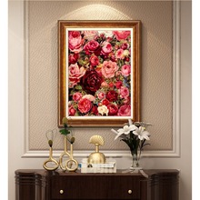 手工火红玫瑰绣绣线小件蒙娜丽莎2024红玫瑰卧室自己小幅客厅丽莎