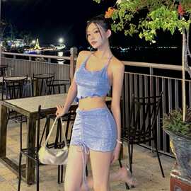 速卖通跨境日韩性感女神闪亮分体泳衣女比基尼Bikini游泳衣女泳装