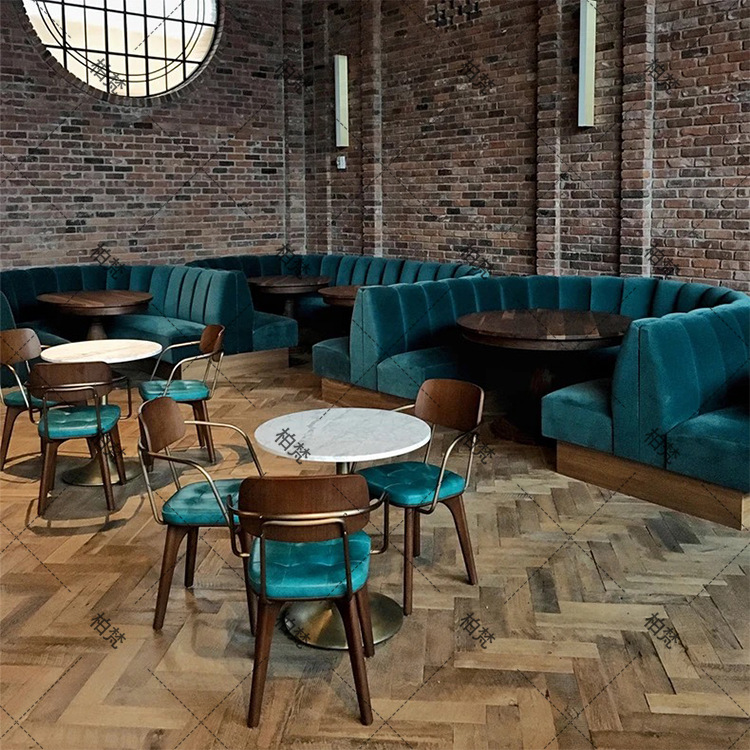 Almacenamiento sofá de madera sólida sofá curva de forma especial contra la pared cafetería cadena de tiendas restaurante comercial exclusivo transfronterizo